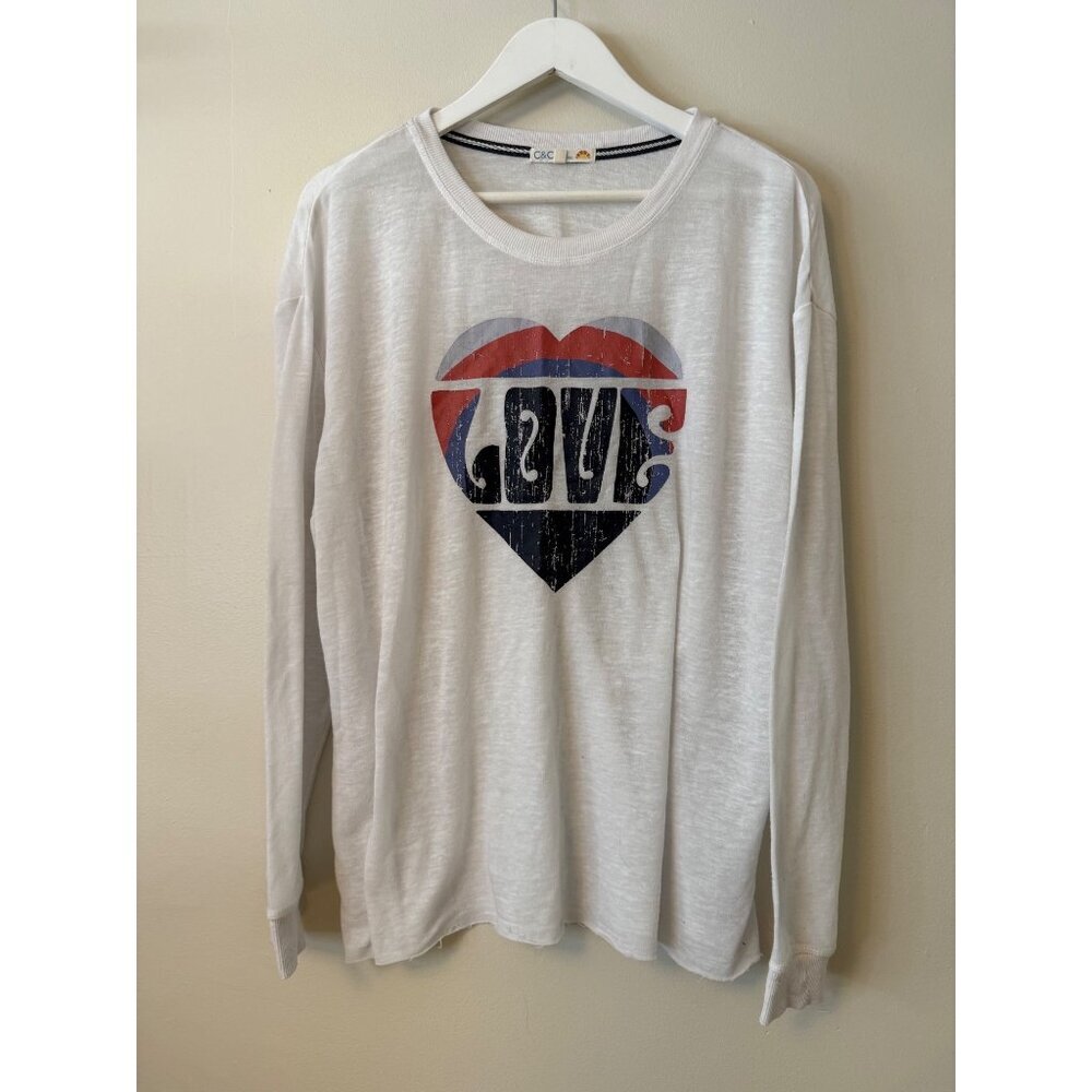 C&C California Love Graphic Long Sleeve White Shirt Womens L